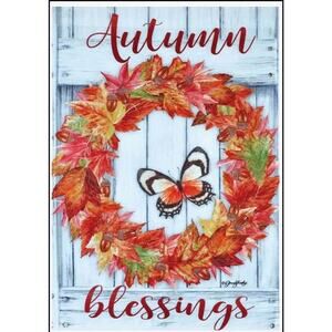 Fall Autumn Blessings Decorative Garden Flag 12.5-in x 18-in Butterfly Wreath